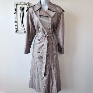 Vintage Minimalist Nylon Double Breasted Tan Trench Raincoat Size 6